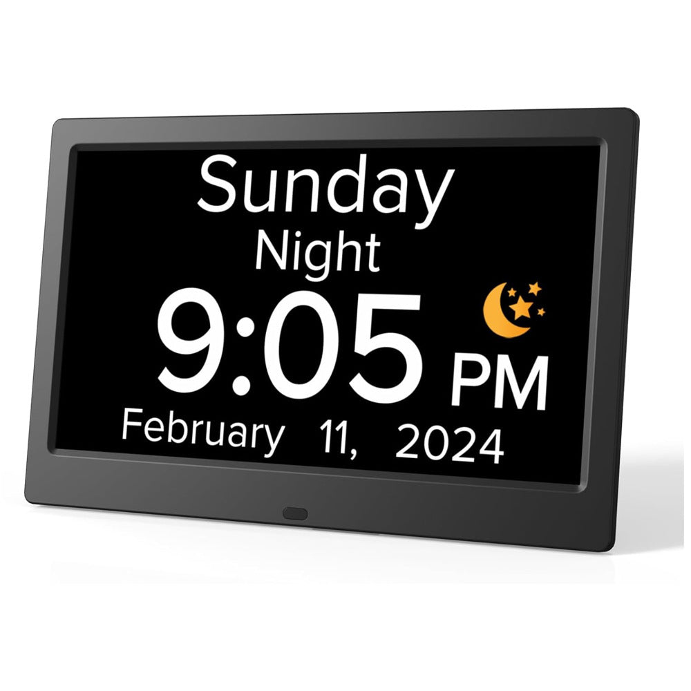 Black 10.1-Inch Digital Clock | Medication Reminders & Multi-Function Alarm | Ideal for Elderly Care