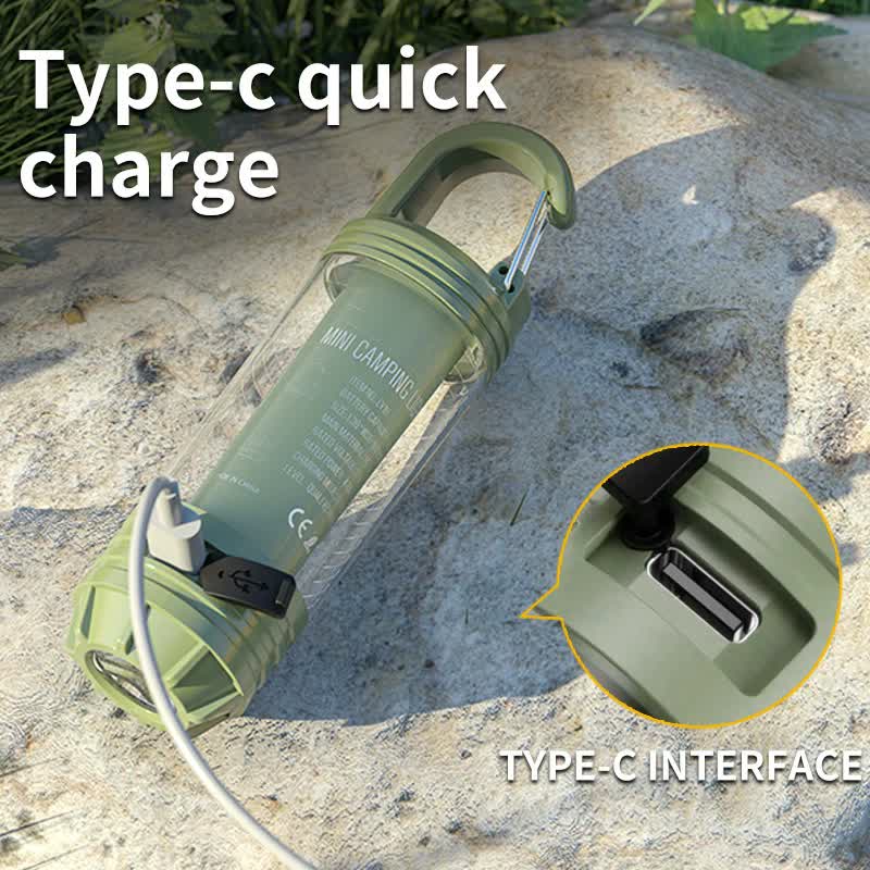 2 PCS Green Portable Outdoor Camping Light with 6 Modes & Keychain Hook | Multi-Source Mini Flashlight | IPX4 Waterproof