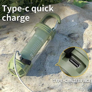 2 PCS Green Portable Outdoor Camping Light with 6 Modes & Keychain Hook | Multi-Source Mini Flashlight | IPX4 Waterproof