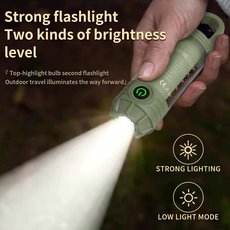 2 PCS Green Portable Outdoor Camping Light with 6 Modes & Keychain Hook | Multi-Source Mini Flashlight | IPX4 Waterproof