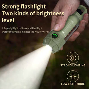 2 PCS Green Portable Outdoor Camping Light with 6 Modes & Keychain Hook | Multi-Source Mini Flashlight | IPX4 Waterproof