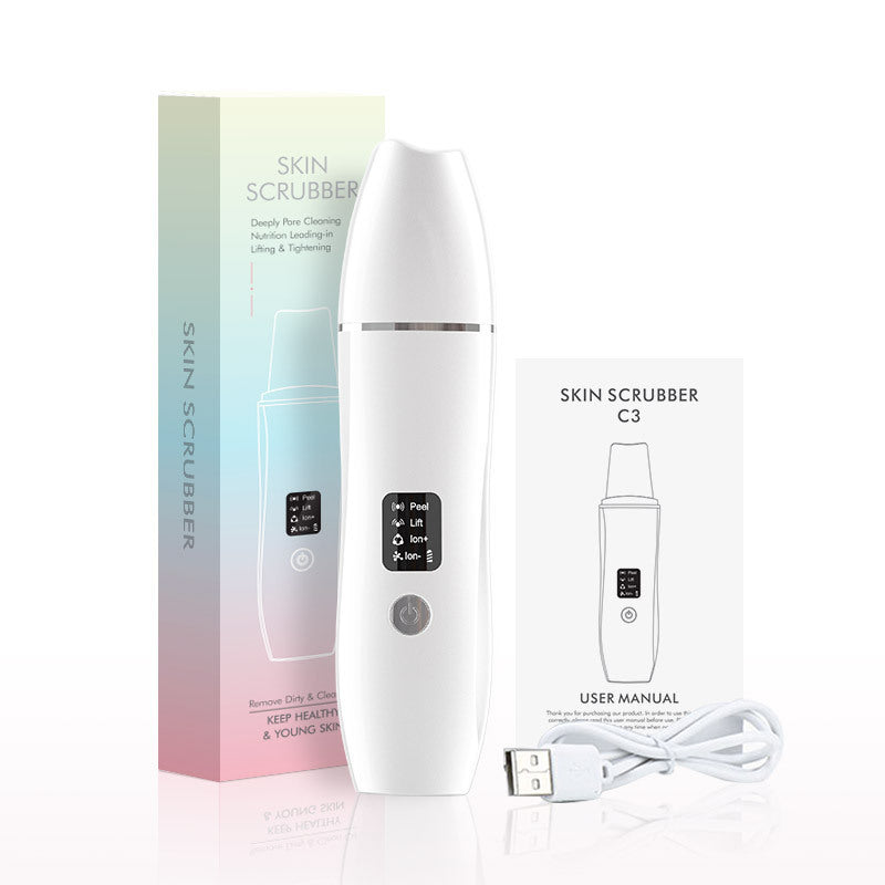 White Ultrasonic Skin Scrubber | Deep Pore Cleansing Facial Exfoliator | USB Type-C Charging