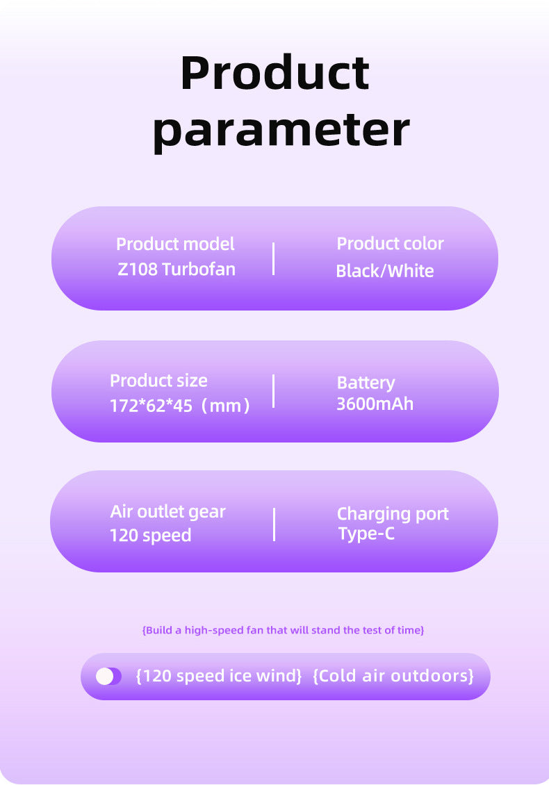 Handheld Fan | Purple | 120-Speed Display | USB Rechargeable | Outdoor Cooling