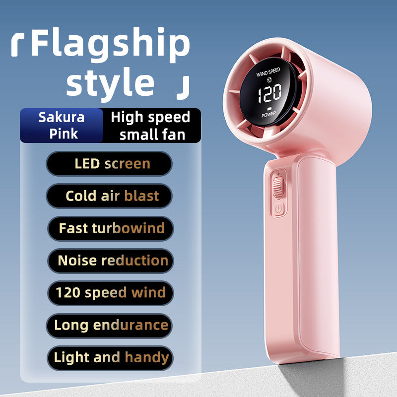 Handheld Fan | Pink | 120-Speed Display | USB Rechargeable | Outdoor Cooling