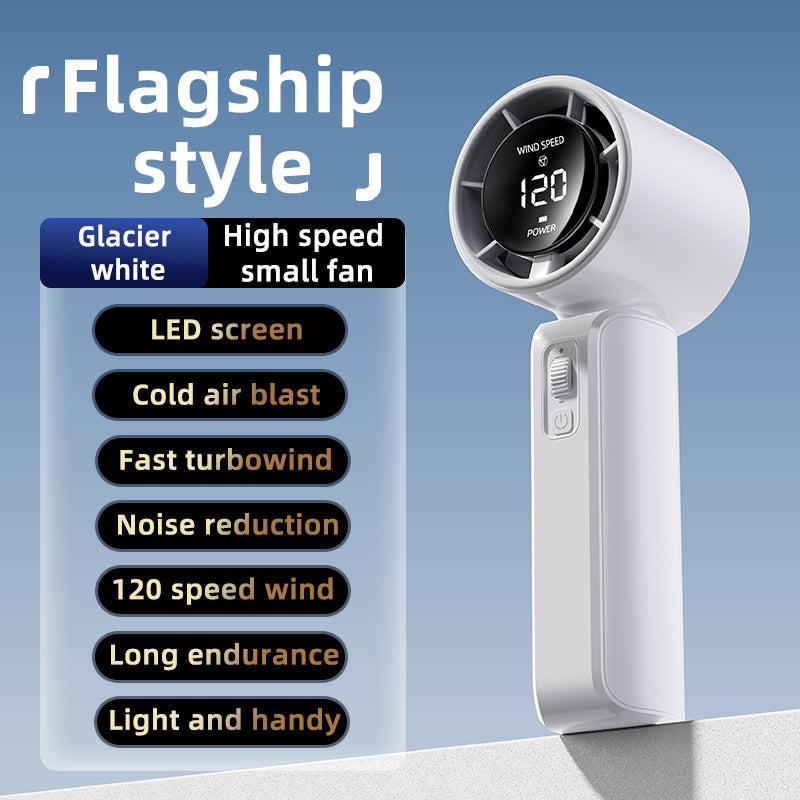 Handheld Fan | White | 120-Speed Display | USB Rechargeable | Outdoor Cooling
