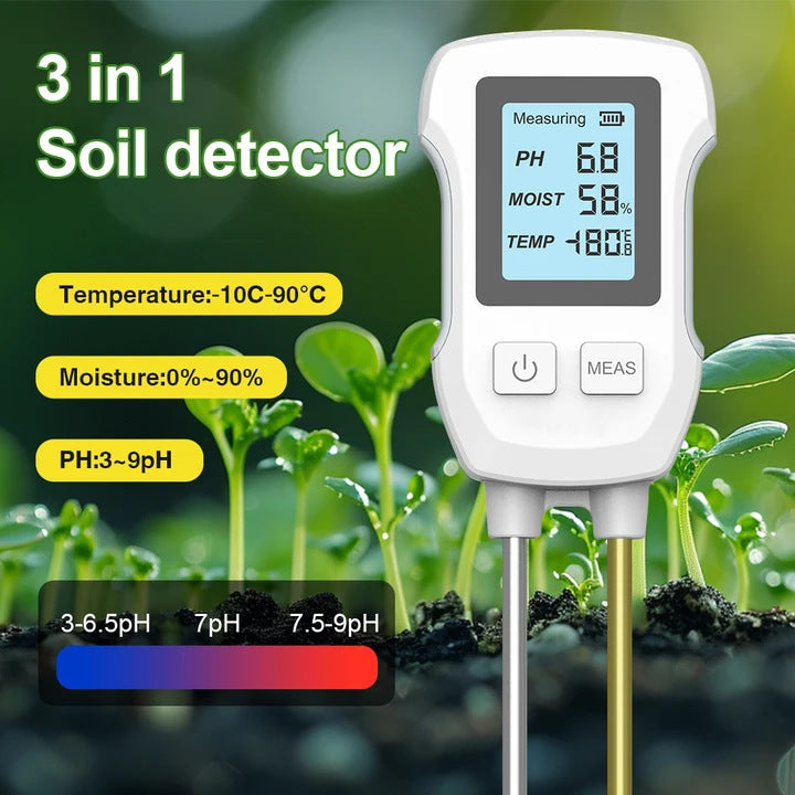 3-in-1 Soil Tester | pH, Moisture, Temperature | Gardening Tool | Battery Not Included