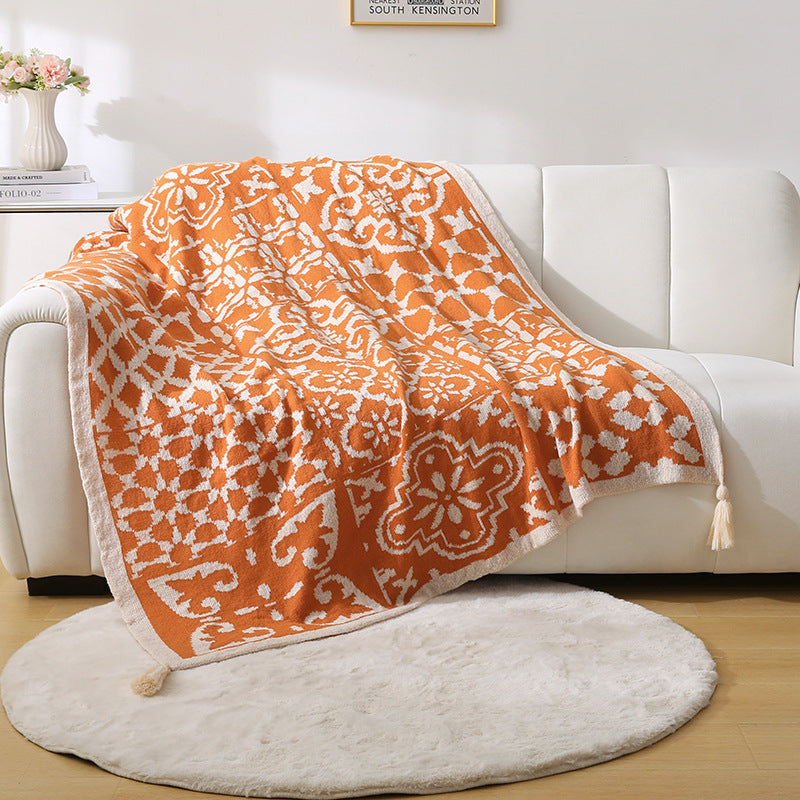 Bohemian Sofa Throw Blanket | Orange Faux Cashmere | 130x170cm | 850g | Office Nap & AC Cover