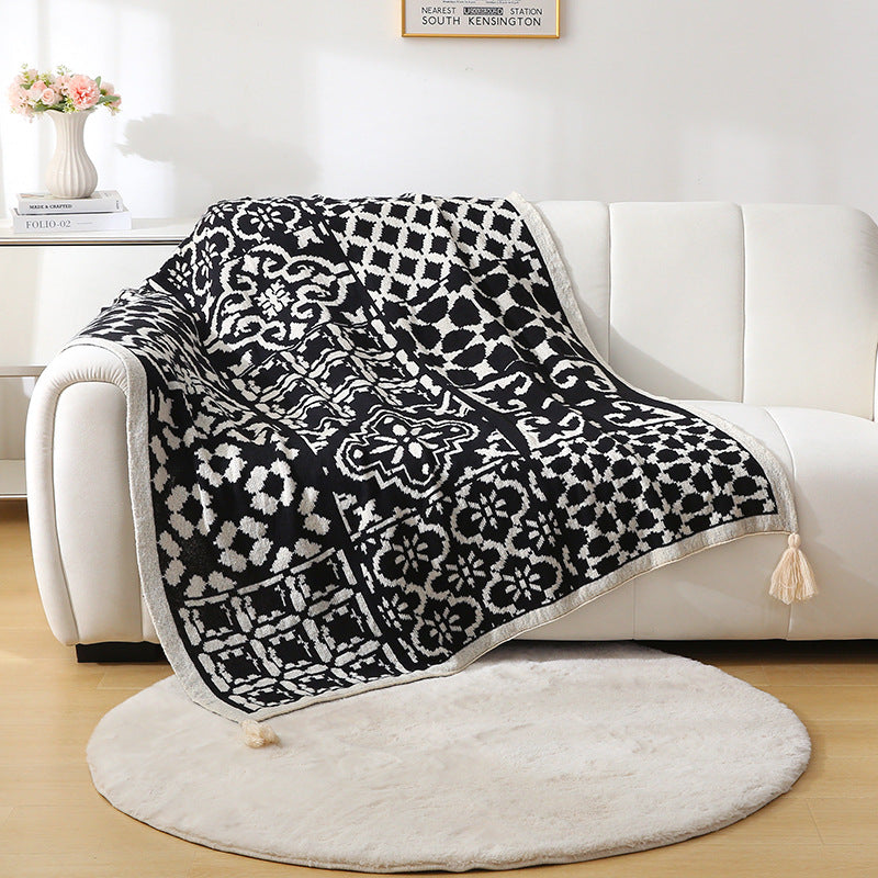 Bohemian Sofa Throw Blanket | Black Faux Cashmere | 130x170cm | 850g | Office Nap & AC Cover