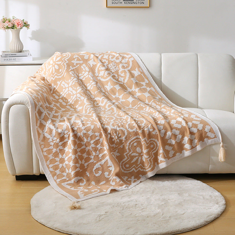 Bohemian Sofa Throw Blanket | Apricot Faux Cashmere | 130x170cm | 850g | Office Nap & AC Cover