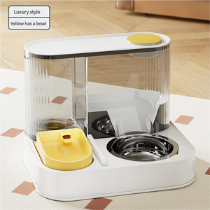 2-in-1 Automatic Pet Feeder & Water Bowl | Stainless Steel Bowl | Yellow