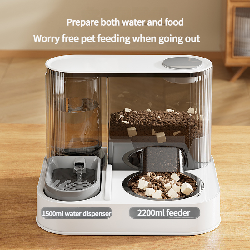 2-in-1 Automatic Pet Feeder & Water Bowl | Stainless Steel Bowl | Yellow