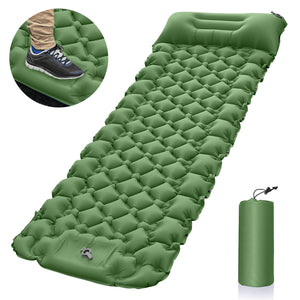 Outdoor Inflatable Mat | Portable | Foot Pump Sleeping Pad | Camping | Green