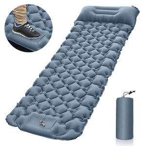 Outdoor Inflatable Mat | Portable | Foot Pump Sleeping Pad | Camping | Grey