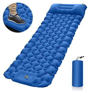 Outdoor Inflatable Mat | Portable | Foot Pump Sleeping Pad | Camping | Blue