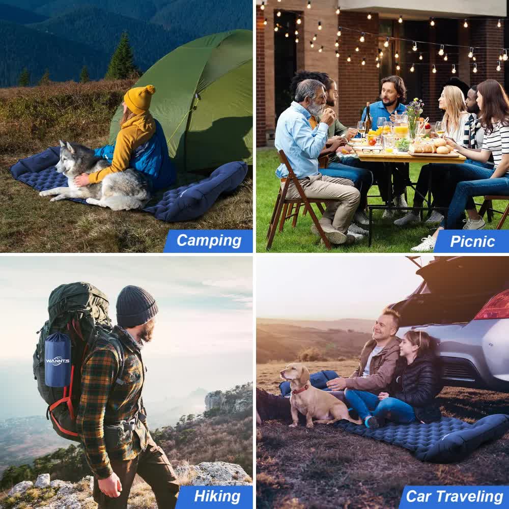 Outdoor Inflatable Mat | Portable | Foot Pump Sleeping Pad | Camping | Peacock Blue