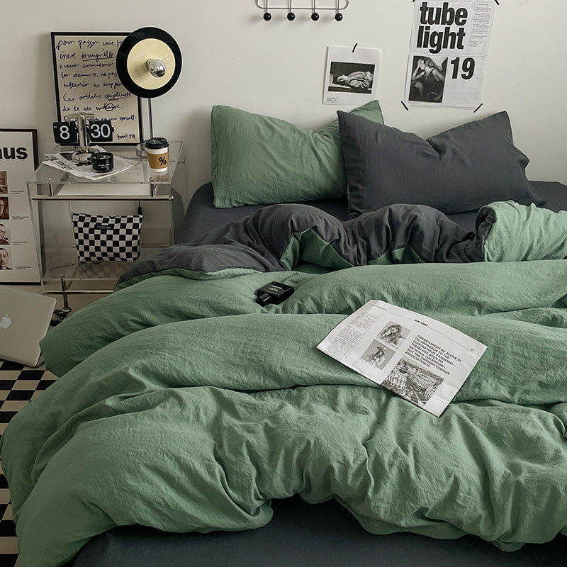 Green-Dark Grey Bedding Set | 4-Piece | 1.5m Bed | Duvet Cover 200x230cm | Bold and Calm