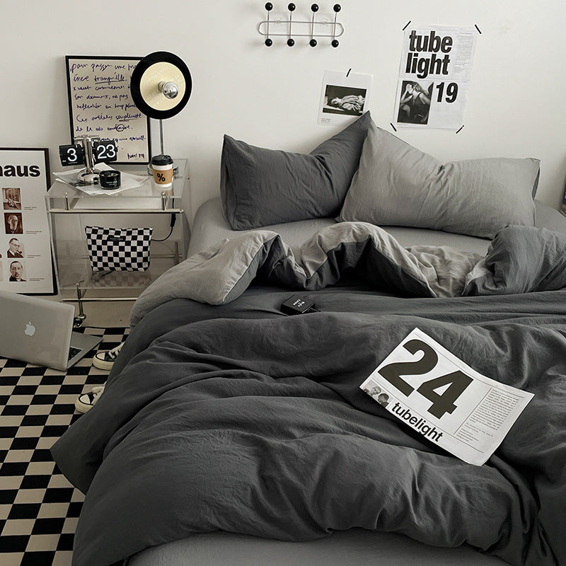 Grey Bedding Set | 4-Piece | 1.5m Bed | Duvet Cover 200x230cm | Modern & Minimalist