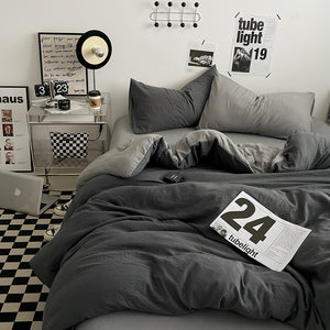 Grey Bedding Set | 4-Piece | 1.5m Bed | Duvet Cover 200x230cm | Modern & Minimalist