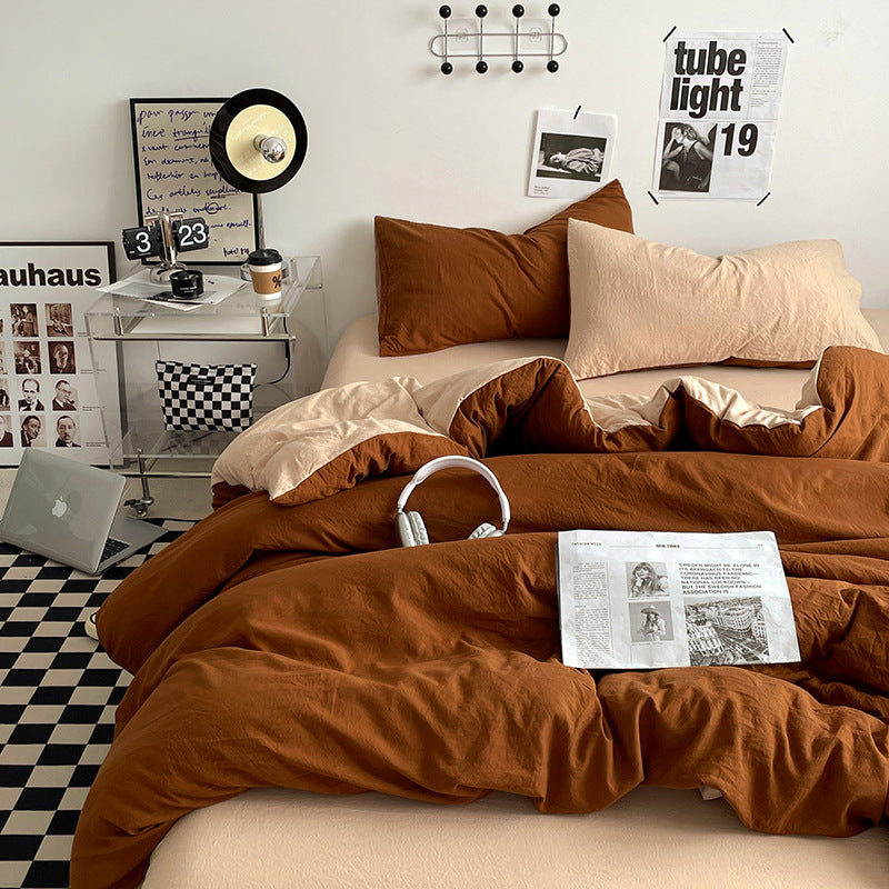 Brown Bedding Set | 4-Piece | 1.5m Bed | Duvet Cover 200x230cm | Classic Earthy Tone