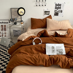 Brown Bedding Set | 4-Piece | 1.5m Bed | Duvet Cover 200x230cm | Classic Earthy Tone
