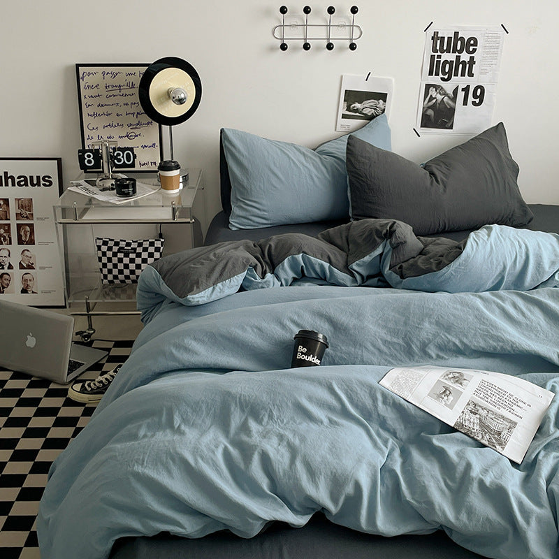 Light Blue-Grey Bedding Set | 4-Piece | 1.5m Bed | Duvet Cover 200x230cm | Soft and Neutral