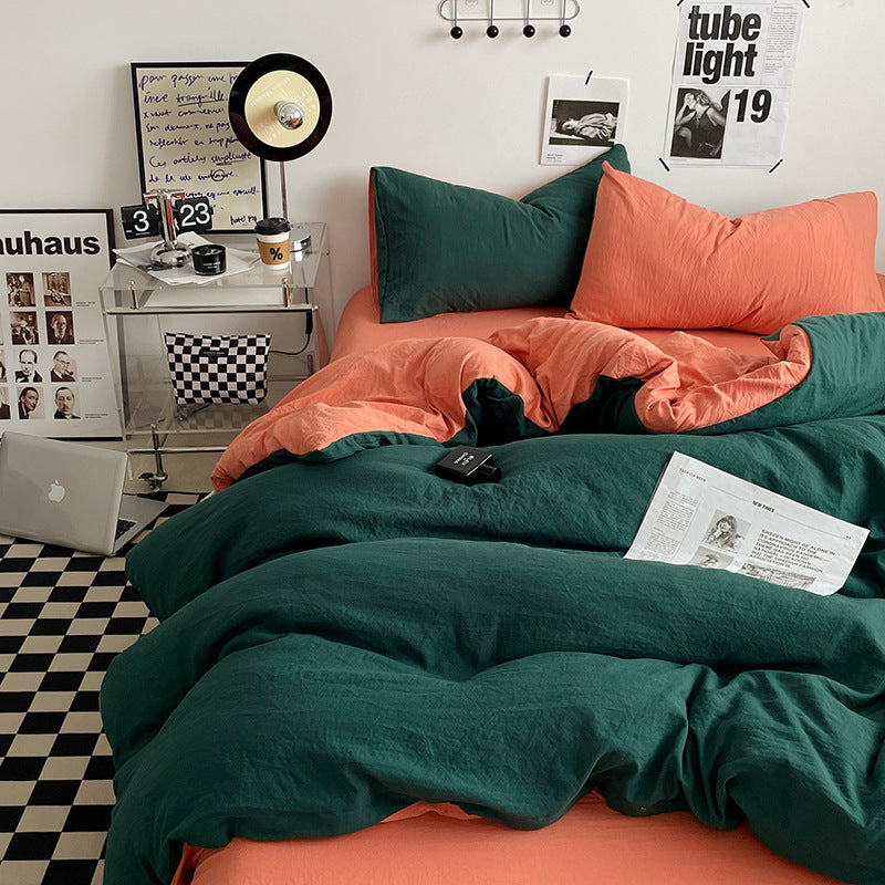 Orange-Green Bedding Set | 1.5m Bed | 4-Piece | Duvet Cover 200x230cm | Vibrant Combination
