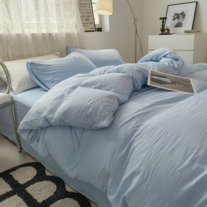 Blue Bedding Set | Solid Color | 4-Piece | 1.5m Bed | Soft & Breathable Cotton