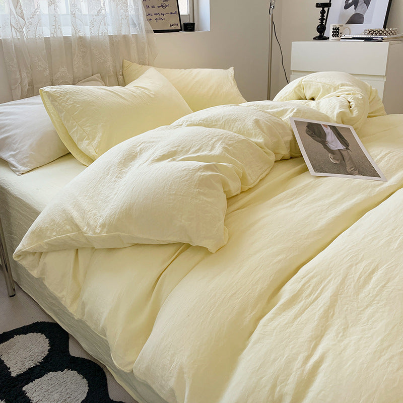 Light Yellow Bedding Set | Solid Color | 4-Piece | 1.5m Bed | Duvet Cover 200x230cm | Cozy Design