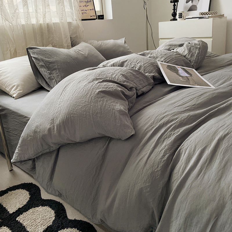 Light Grey Bedding Set | Solid Color | 4-Piece | 1.5m Bed | Duvet Cover 200x230cm | Modern Look