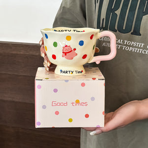 Polka Pet Kitten Cute Ceramic Mug | 370ml | Kawaii Coffee Tea Cup | Home Use