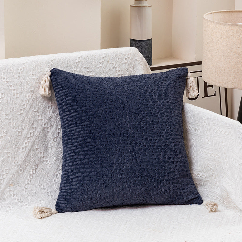 Navy Blue Pillow Covers | Tassel Accent Cushion Covers | 45x45cm | Set of 2