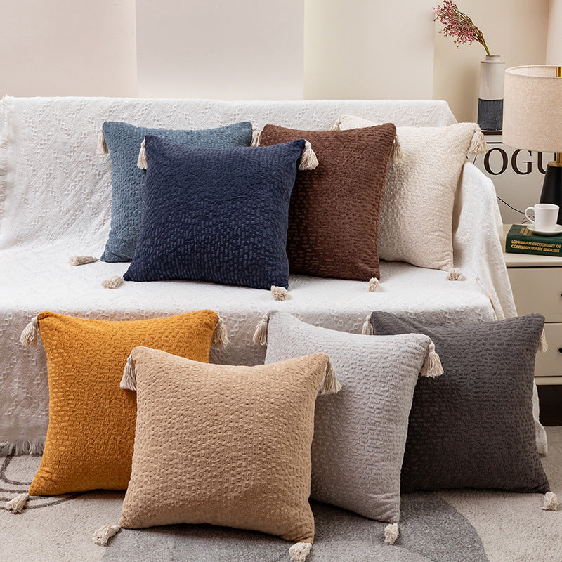 Navy Blue Pillow Covers | Tassel Accent Cushion Covers | 45x45cm | Set of 2