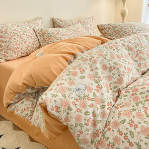Tangerine Crush Bed Sheet Set | Thick Brushed Cotton | 4-Piece | 1.5m Bed | Fits 200x230cm Duvet