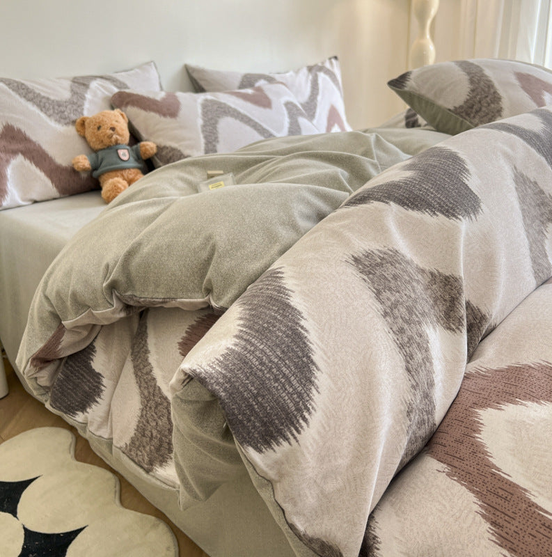 Grey Bed Sheet Set | Thick Brushed Cotton | 4-Piece | 1.5m Bed | 200x230cm Duvet | Soft Touch