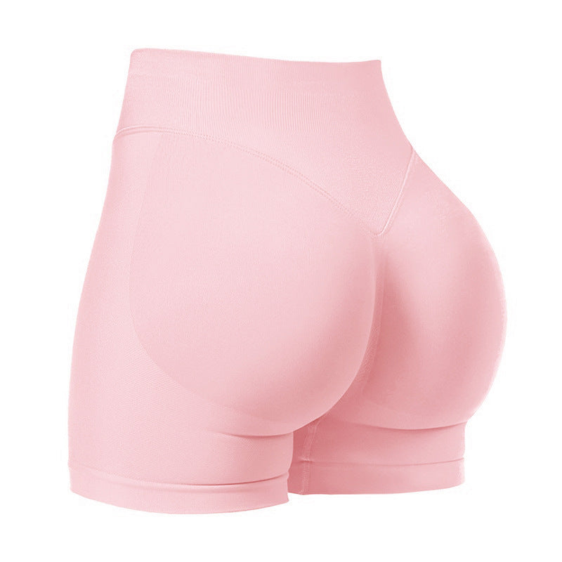 S Pink High-Elastic Hip Yoga Shorts | Seamless Mid-Intensity Pilates Workout | Comfortable & Supportive