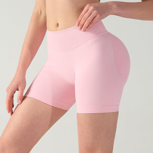 S Pink High-Elastic Hip Yoga Shorts | Seamless Mid-Intensity Pilates Workout | Comfortable & Supportive