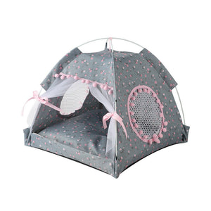 Gray Floral Portable Folding Pet Tent | Summer Cat & Dog Shelter with Mesh Window | Lightweight & Breathable | Ideal for Travel & Home Use | 40x40x35CM