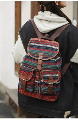 Red Stripes Boho Pattern Backpack | Stylish Casual Backpack for Everyday