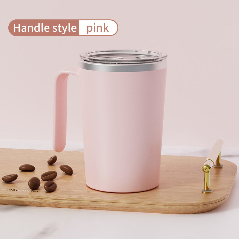 Pink Portable Automatic Mixing Coffee Cup | Stainless Steel Magnetic Stirrer | Handle Style