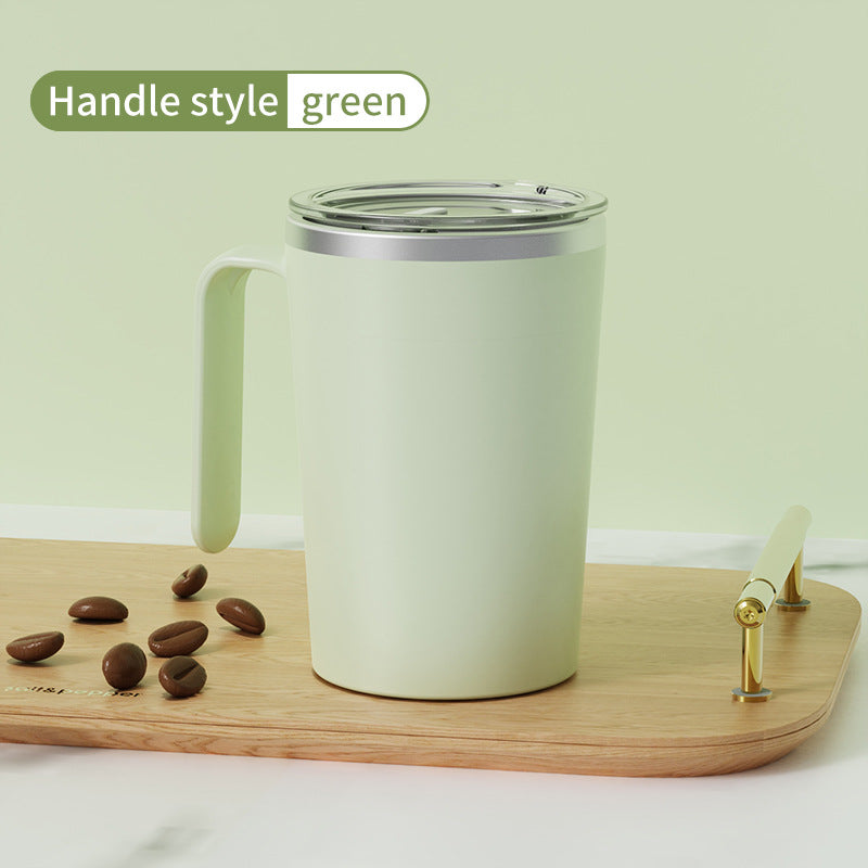 Green Portable Automatic Mixing Coffee Cup | Stainless Steel Magnetic Stirrer | Handle Style
