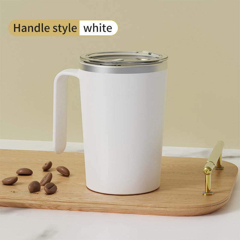 White Portable Automatic Mixing Coffee Cup | Stainless Steel Magnetic Stirrer | Handle Style