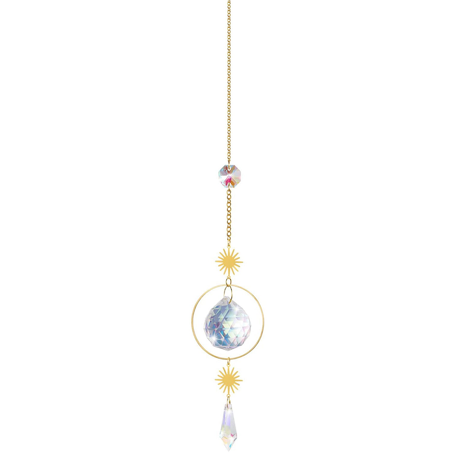 (Style 1) 4 Pcs Crystal Wind Chimes | Sun Catcher | Star Moon Dream Catcher | 30cm for Window