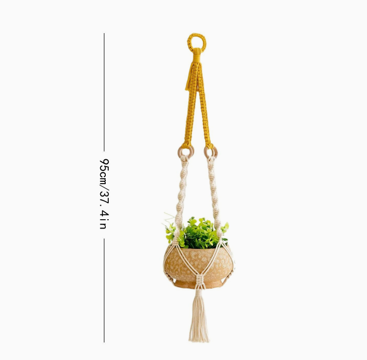 Plant Hanger Set 2PC | Handwoven Cotton Rope Hanging Planters with Wooden Rings | Natural Finish