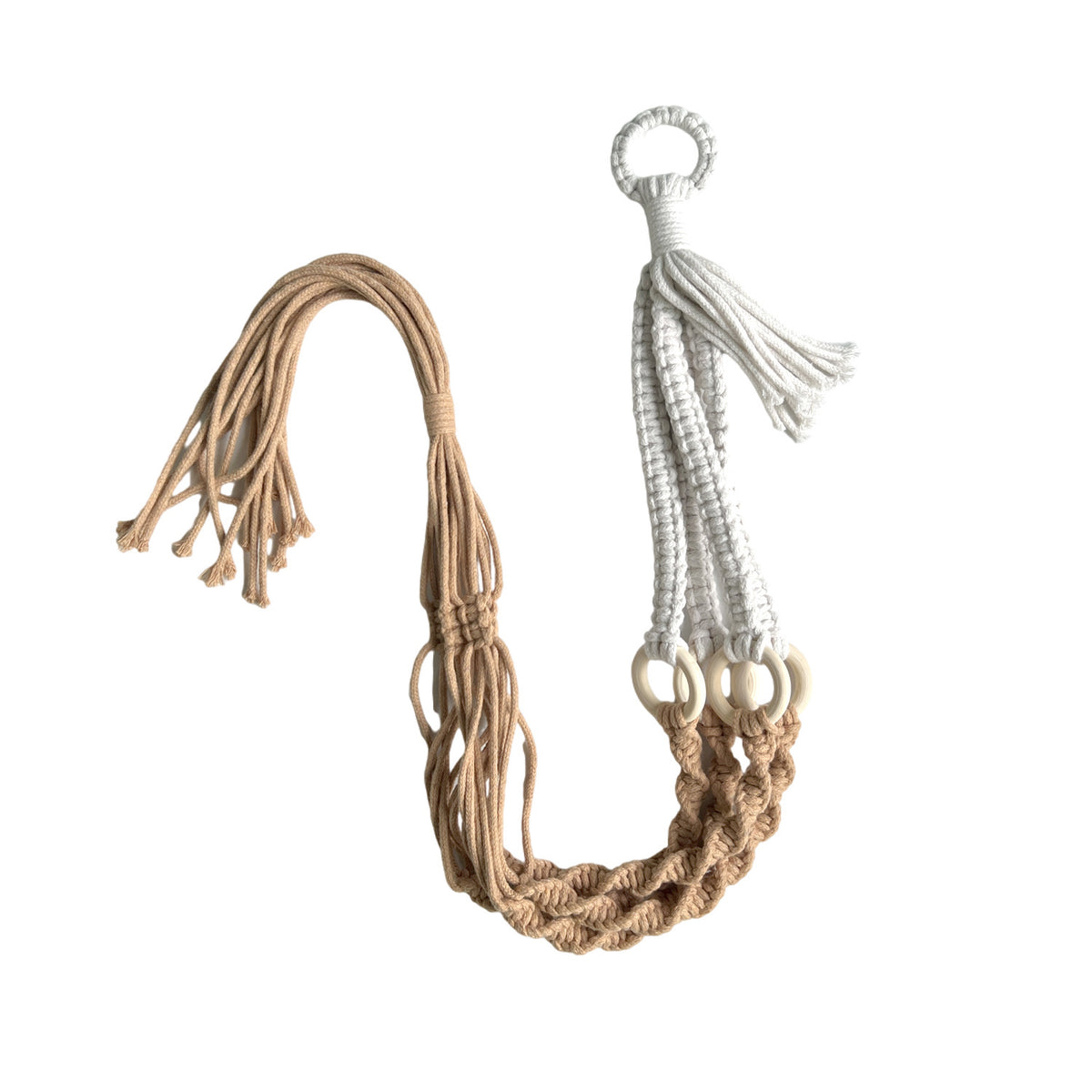 Plant Hanger Set 3PC | Handwoven Cotton Rope Hanging Planters with Wooden Rings