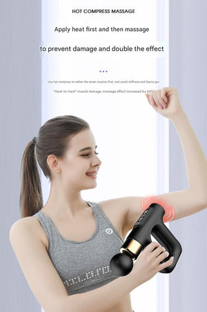 Black Heated Mini Fascia Massage Gun | LCD Display | Adjustable Levels | Deep Tissue Massage
