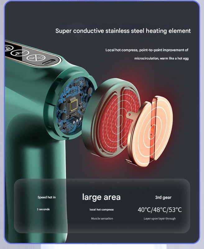 Black Heated Mini Fascia Massage Gun | LCD Display | Adjustable Levels | Deep Tissue Massage