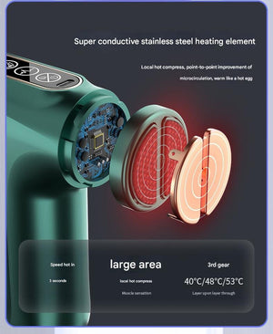 Black Heated Mini Fascia Massage Gun | LCD Display | Adjustable Levels | Deep Tissue Massage