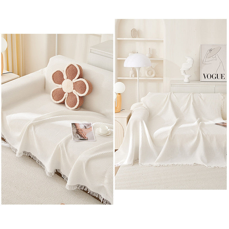 180x180cm Off White Premium Polyester Sofa Throw Blanket | 180x180 cm | Multi-Seasonal Use | Sofa Protector