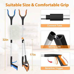 Orange Foldable Grabber Tool with Silicone Non-Slip Claws | Ideal for Litter Picking & Household Cleaning | Outdoor Use