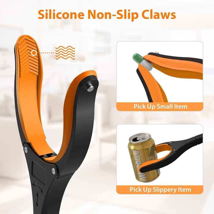 Orange Foldable Grabber Tool with Silicone Non-Slip Claws | Ideal for Litter Picking & Household Cleaning | Outdoor Use